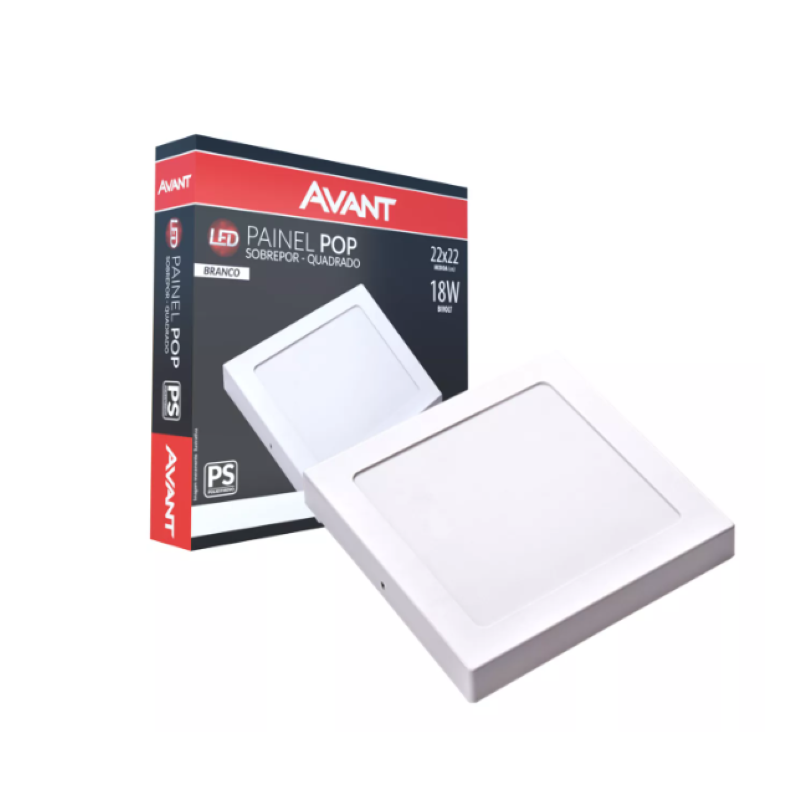 Painel Quadrado Sobrepor LED 22x22cm 18W 6500k Avant