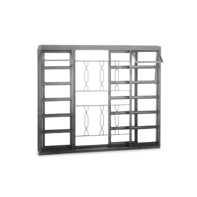Janela Reta Ligth para Vidro com Grade Elo 100x100cm Aço Nobre